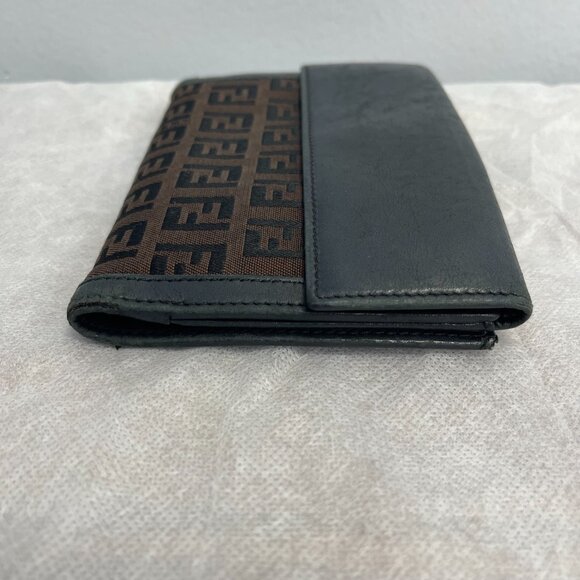 FENDI Zucchino Jacquard Fabric and Leather Bi-fold Wallet - Preowned - Picture 9 of 10